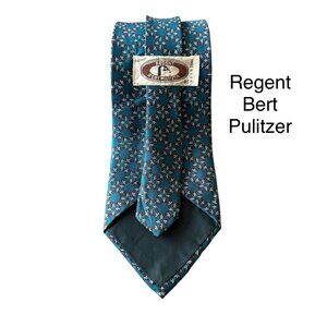 Regent Bert Pulitzer Vintage Mens Silk Tie Teal Geometric Pattern Made In USA